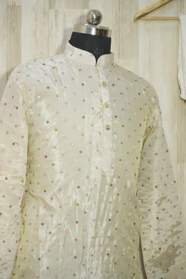 Ivory Silk Kurta with Multicolor Sequin Detailing