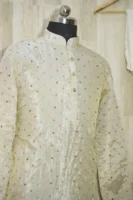 Ivory Silk Kurta with Multicolor Sequin Detailing