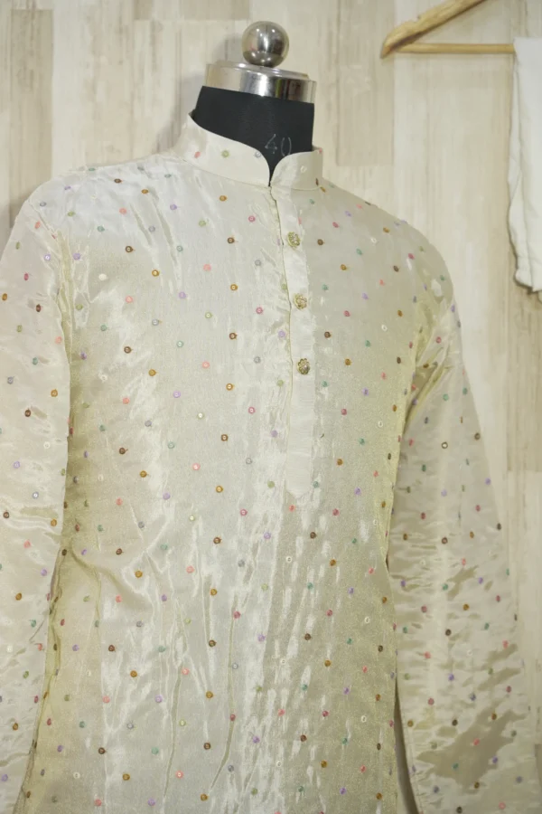 Ivory Silk Kurta with Multicolor Sequin Detailing