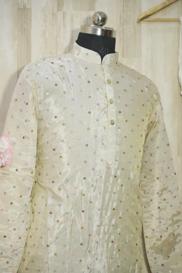 Ivory Silk Kurta with Multicolor Sequin Detailing