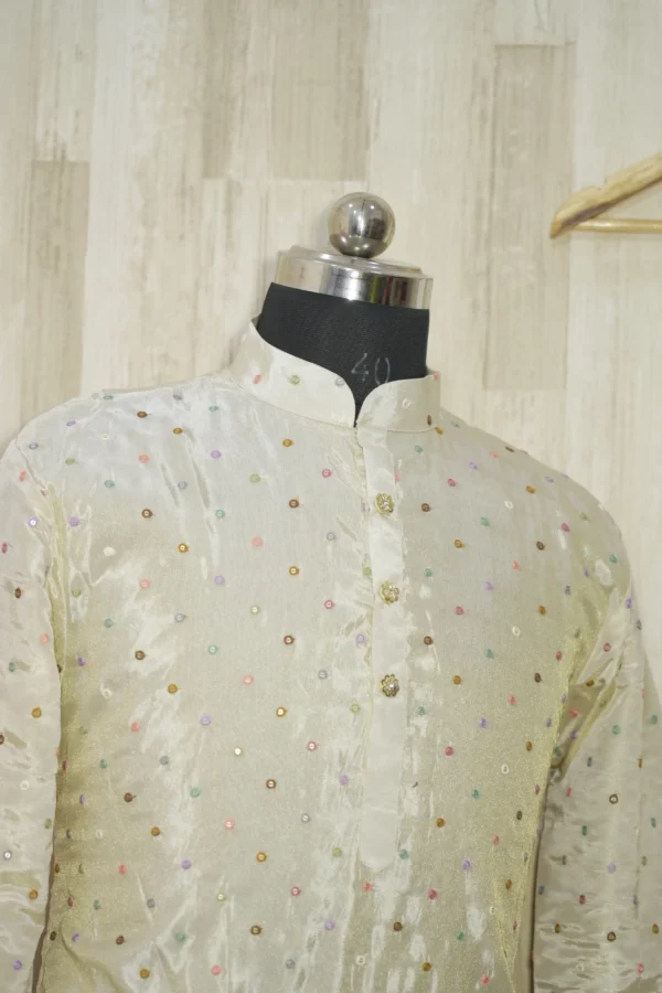 Ivory Silk Kurta with Multicolor Sequin Detailing
