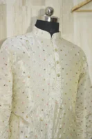 Ivory Silk Kurta with Multicolor Sequin Detailing