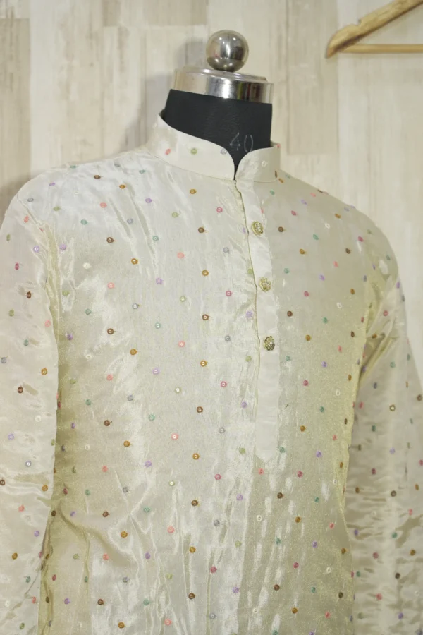 Ivory Silk Kurta with Multicolor Sequin Detailing