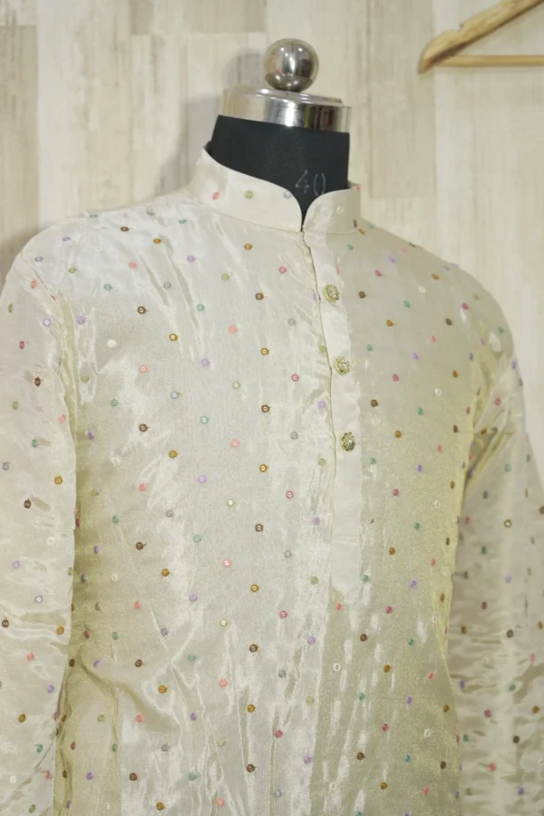 Ivory Silk Kurta with Multicolor Sequin Detailing