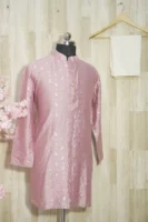 Blush Pink Silk Kurta with Subtle Golden Weave