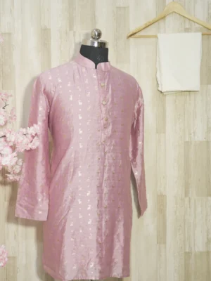 Blush Pink Silk Kurta with Subtle Golden Weave