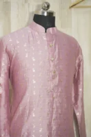 Blush Pink Silk Kurta with Subtle Golden Weave
