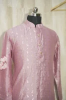 Blush Pink Silk Kurta with Subtle Golden Weave