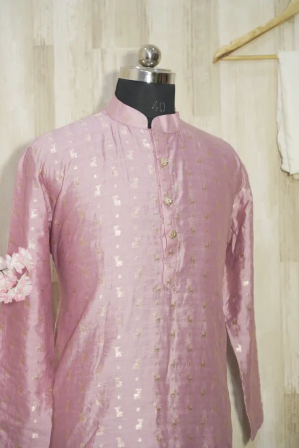 Blush Pink Silk Kurta with Subtle Golden Weave
