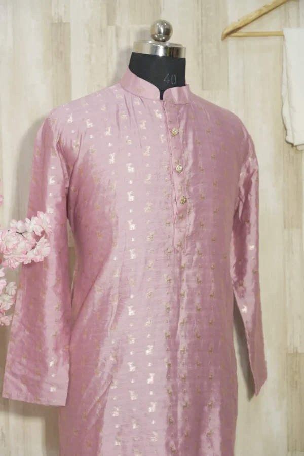 Blush Pink Silk Kurta with Subtle Golden Weave