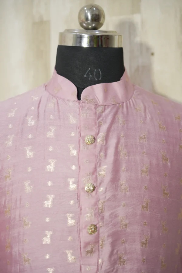 Blush Pink Silk Kurta with Subtle Golden Weave
