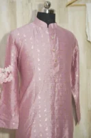 Blush Pink Silk Kurta with Subtle Golden Weave