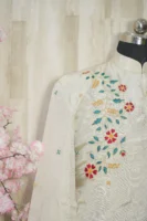 Ivory Silk Kurta with Multicolor Floral Embroidery