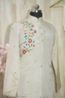 Ivory Silk Kurta with Multicolor Floral Embroidery