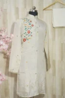 Ivory Silk Kurta with Multicolor Floral Embroidery