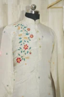 Ivory Silk Kurta with Multicolor Floral Embroidery