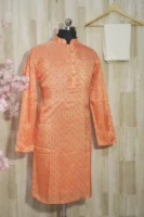 Peach Gold Silk Kurta with Subtle Zari Motifs