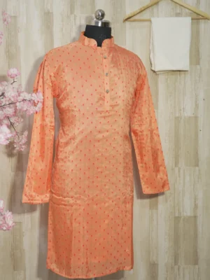 Peach Gold Silk Kurta with Subtle Zari Motifs