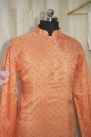 Peach Gold Silk Kurta with Subtle Zari Motifs