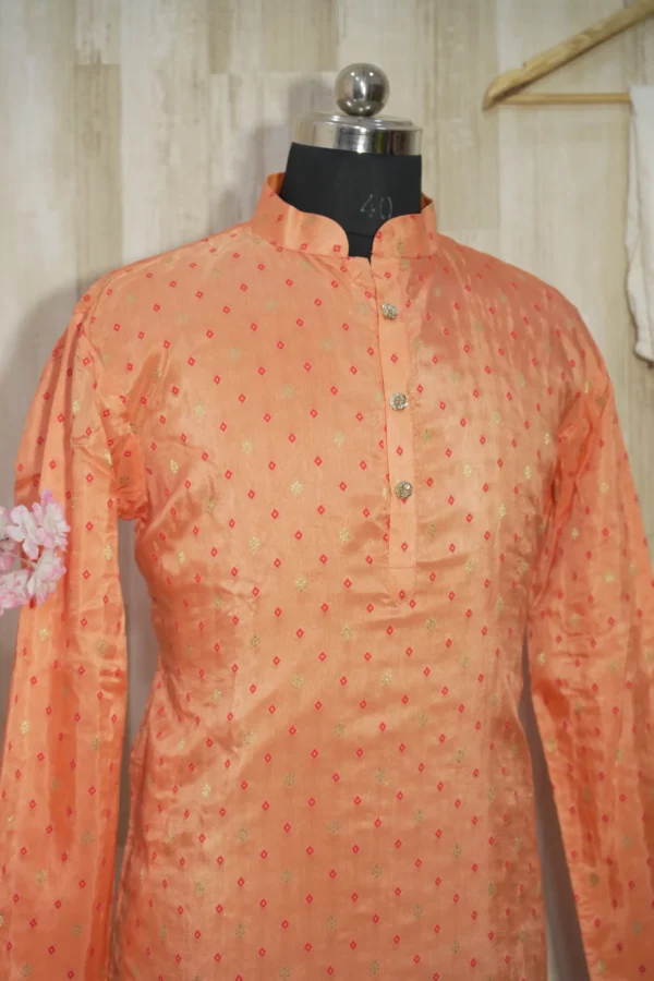 Peach Gold Silk Kurta with Subtle Zari Motifs