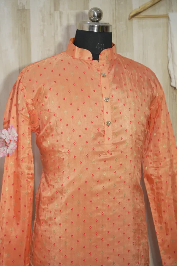 Peach Gold Silk Kurta with Subtle Zari Motifs