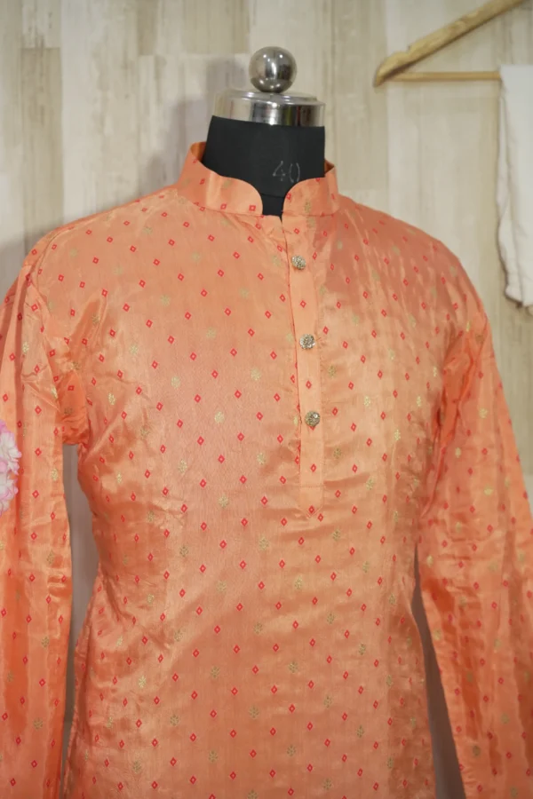 Peach Gold Silk Kurta with Subtle Zari Motifs