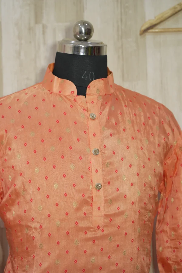 Peach Gold Silk Kurta with Subtle Zari Motifs