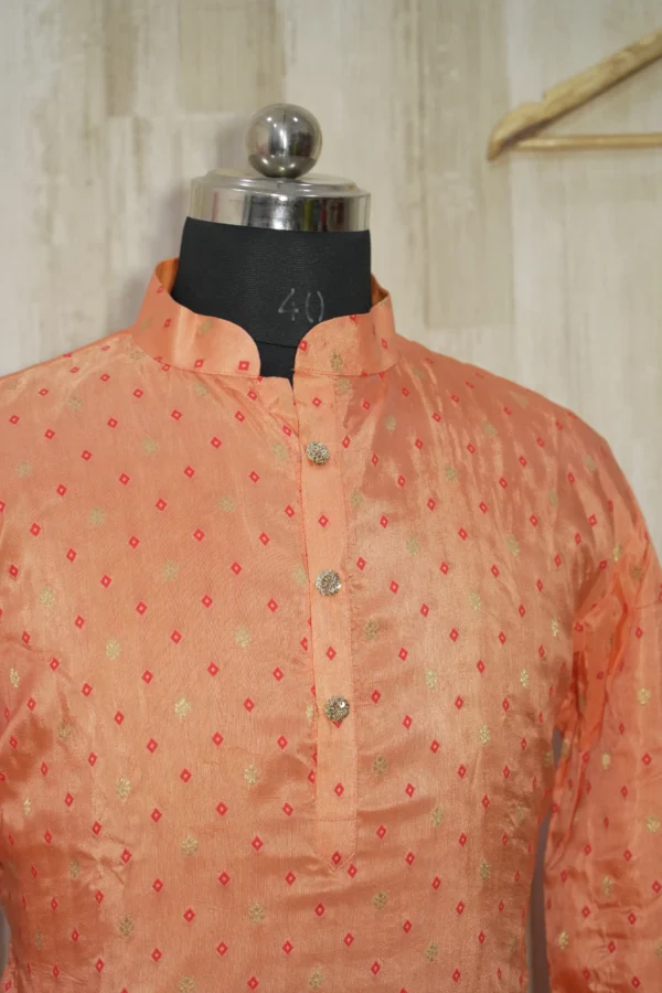 Peach Gold Silk Kurta with Subtle Zari Motifs