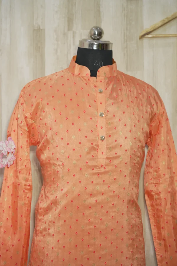 Peach Gold Silk Kurta with Subtle Zari Motifs