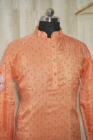 Peach Gold Silk Kurta with Subtle Zari Motifs