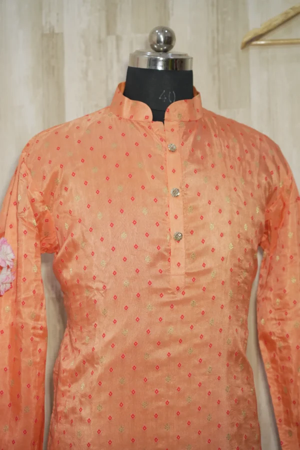 Peach Gold Silk Kurta with Subtle Zari Motifs