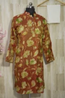 Rust Gold Floral Banarasi Silk Kurta for Men