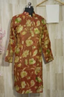 Rust Gold Floral Banarasi Silk Kurta for Men