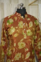 Rust Gold Floral Banarasi Silk Kurta for Men