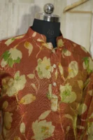 Rust Gold Floral Banarasi Silk Kurta for Men