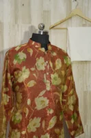 Rust Gold Floral Banarasi Silk Kurta for Men