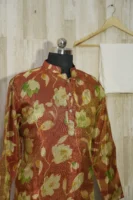 Rust Gold Floral Banarasi Silk Kurta for Men