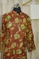 Rust Gold Floral Banarasi Silk Kurta for Men