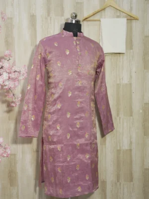 Dusty Rose Banarasi Silk Kurta with Zari Motifs