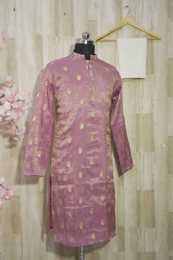 Dusty Rose Banarasi Silk Kurta with Zari Motifs
