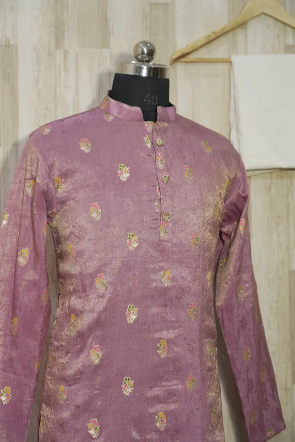 Dusty Rose Banarasi Silk Kurta with Zari Motifs