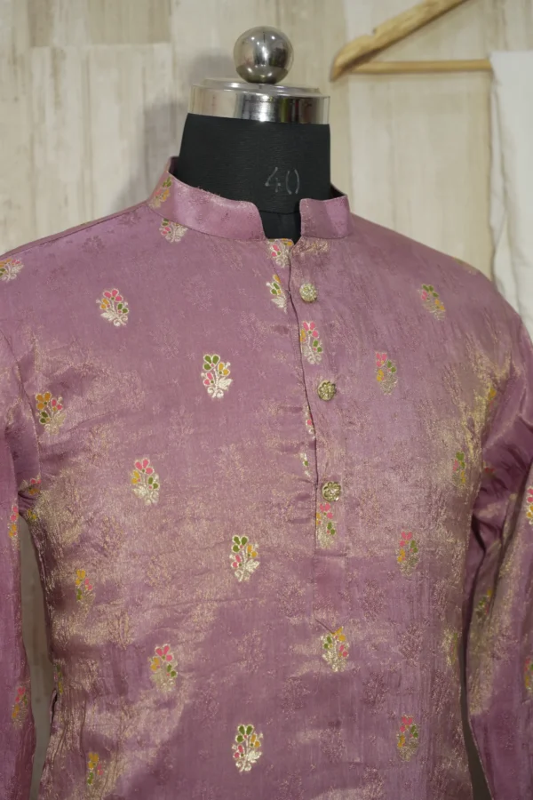 Dusty Rose Banarasi Silk Kurta with Zari Motifs