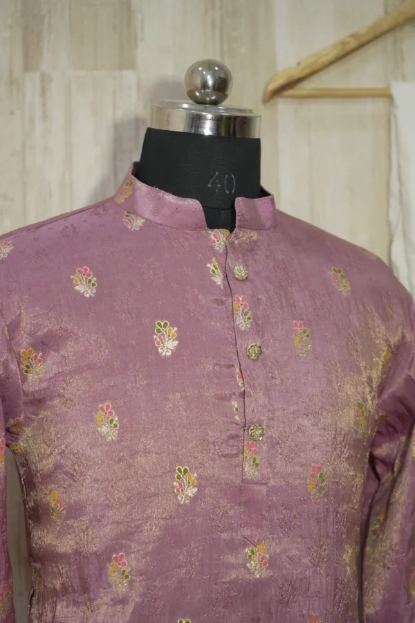 Dusty Rose Banarasi Silk Kurta with Zari Motifs