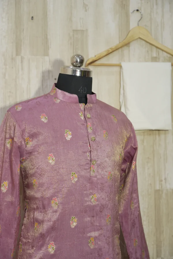 Dusty Rose Banarasi Silk Kurta with Zari Motifs