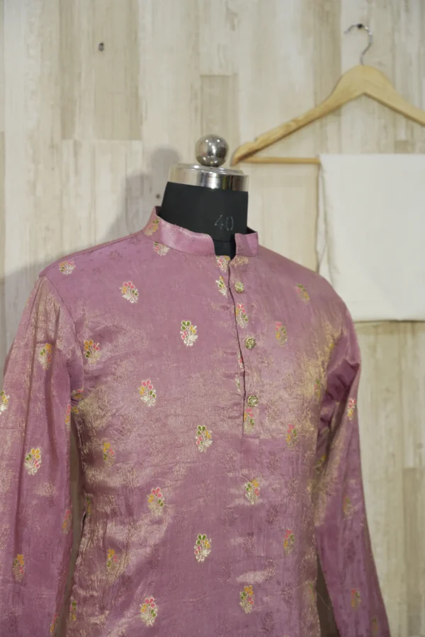 Dusty Rose Banarasi Silk Kurta with Zari Motifs