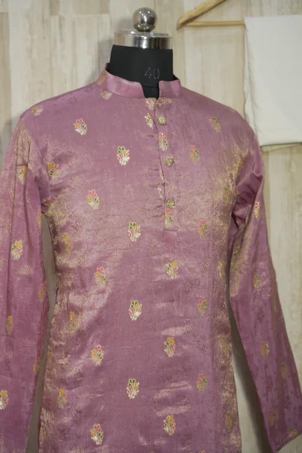 Dusty Rose Banarasi Silk Kurta with Zari Motifs