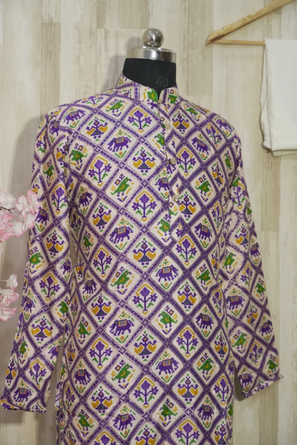 Elegant Multicolor Patola Print Silk Blend Kurta