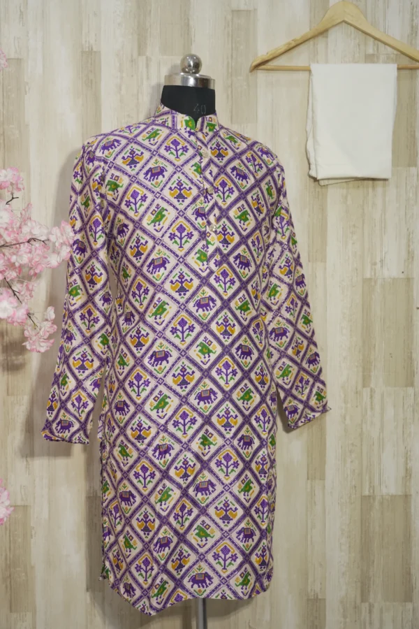 Elegant Multicolor Patola Print Silk Blend Kurta