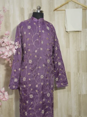 Purple Floral Embroidered Kurta