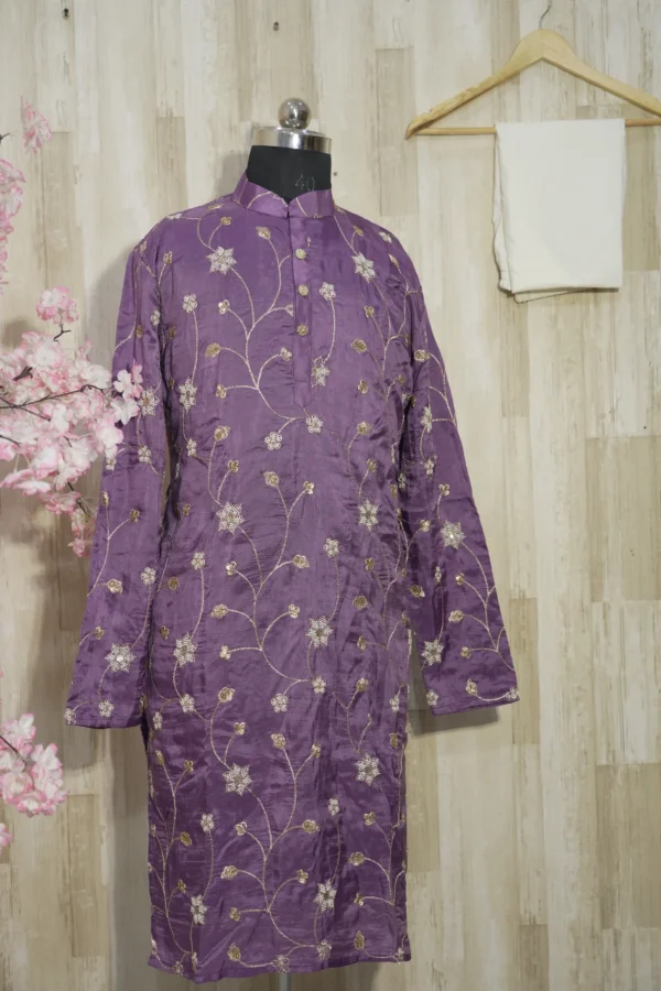 Purple Floral Embroidered Kurta